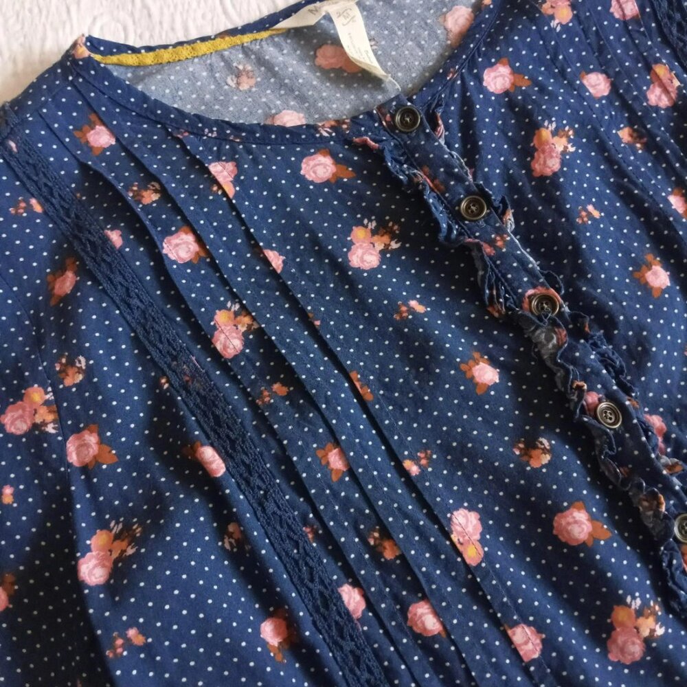 Matilda Jane Long Sleeved Blouse Navy Blue Polka Dots Flowers - Picture 4 of 8